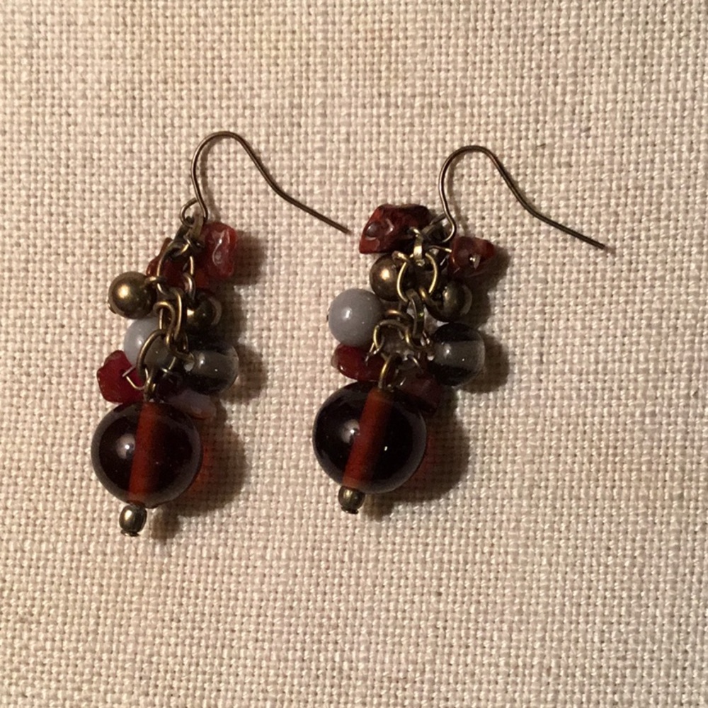 Natural stone and glass bead earrings neutral